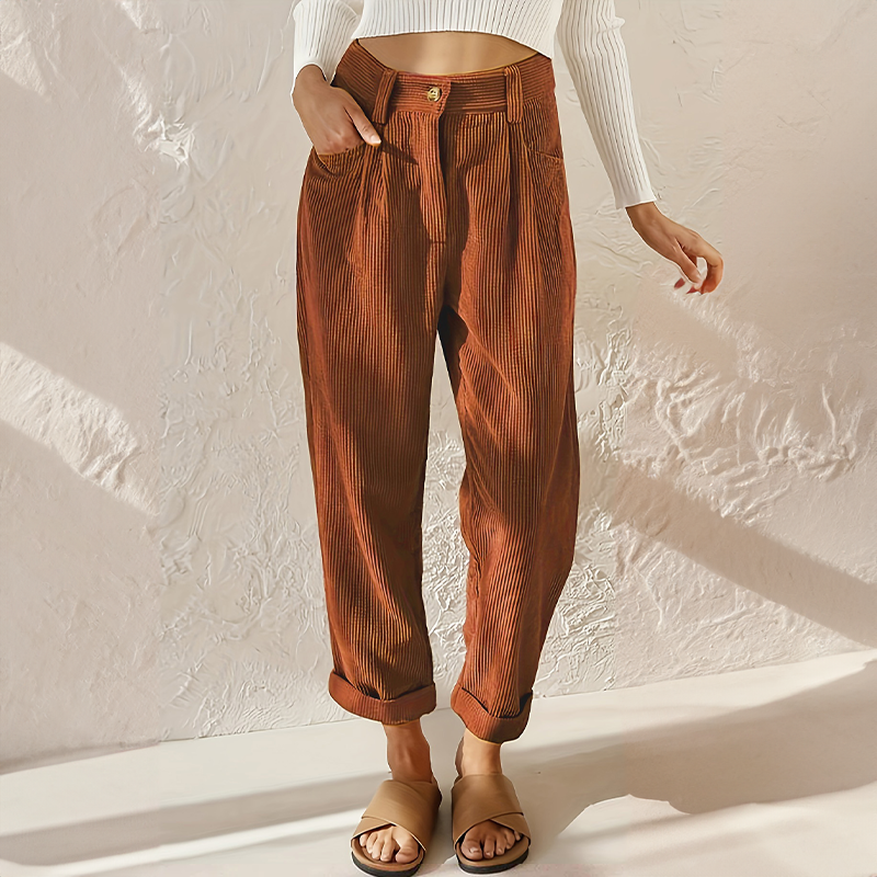 Corduroy Broek Dames Hoge Taille