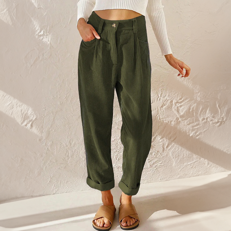 Corduroy Broek Dames Hoge Taille