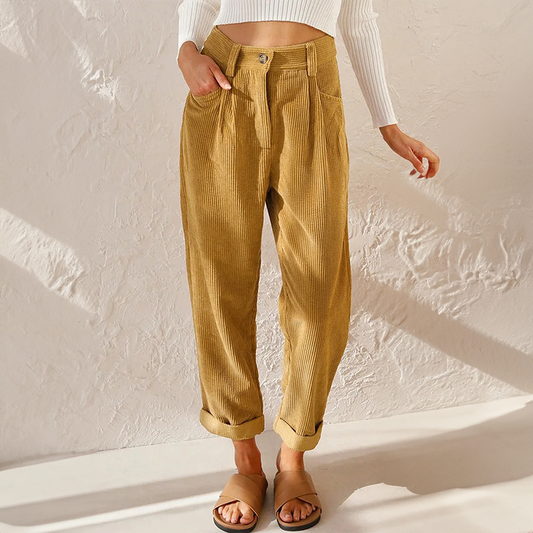 Corduroy Broek Dames Hoge Taille