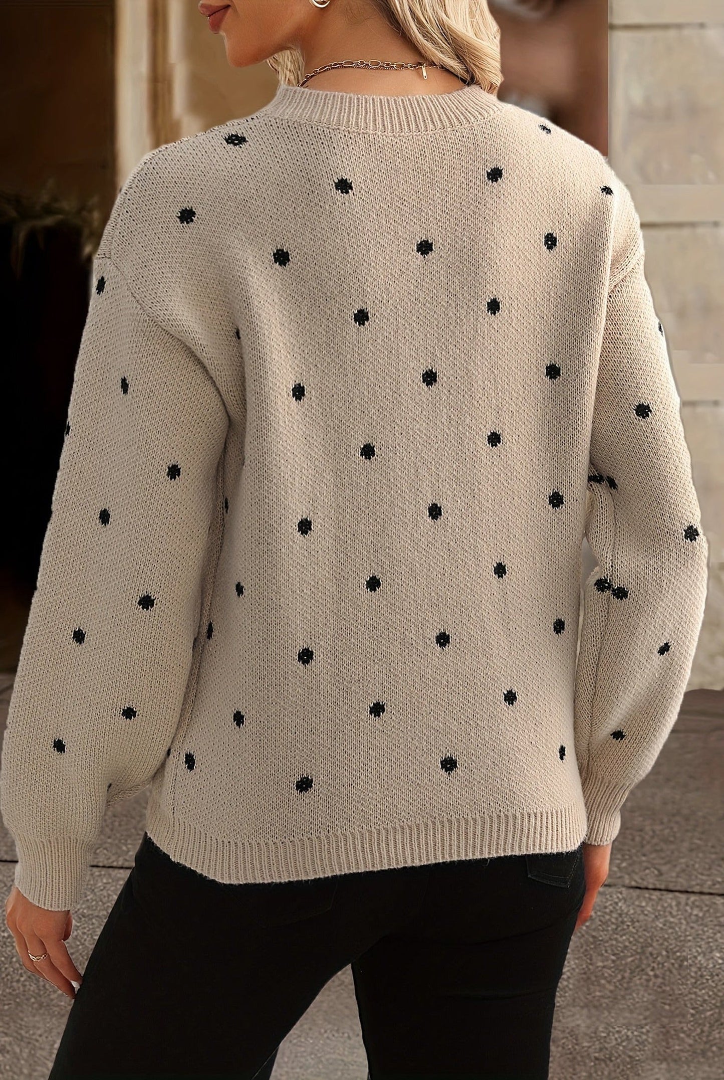 Trui Dames met Stippenprint en Ronde Hals