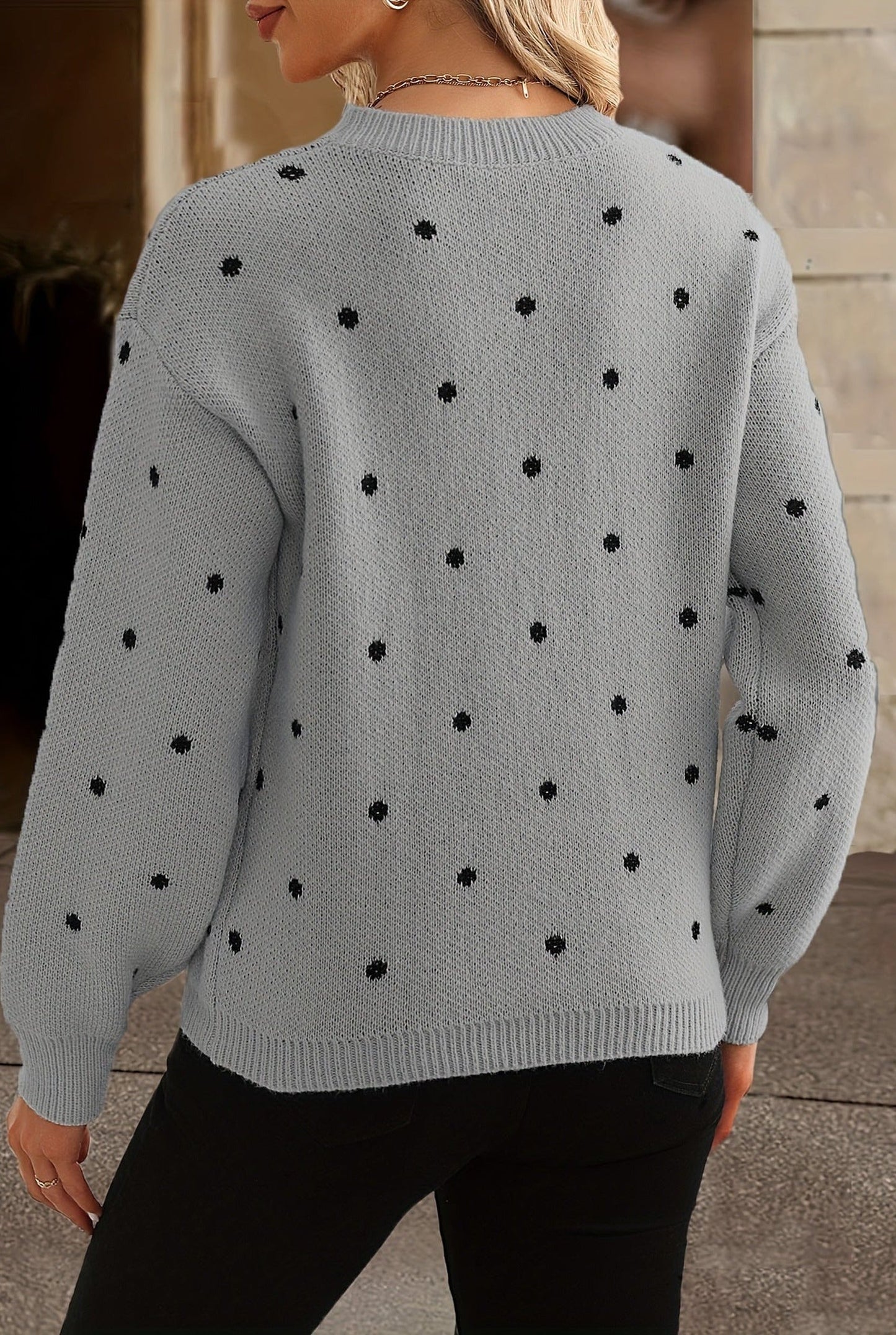 Trui Dames met Stippenprint en Ronde Hals